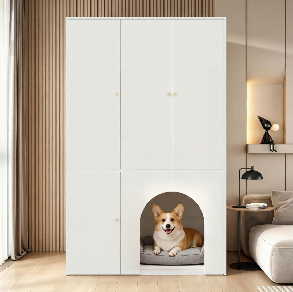 ŠATNÍ skříň z MDF 120x50x200 cm bílá s tyčí na oděvy a prostorem pro mazlíčka - bílá, kompozitní dřevo (120/200/50cm) - Modfu