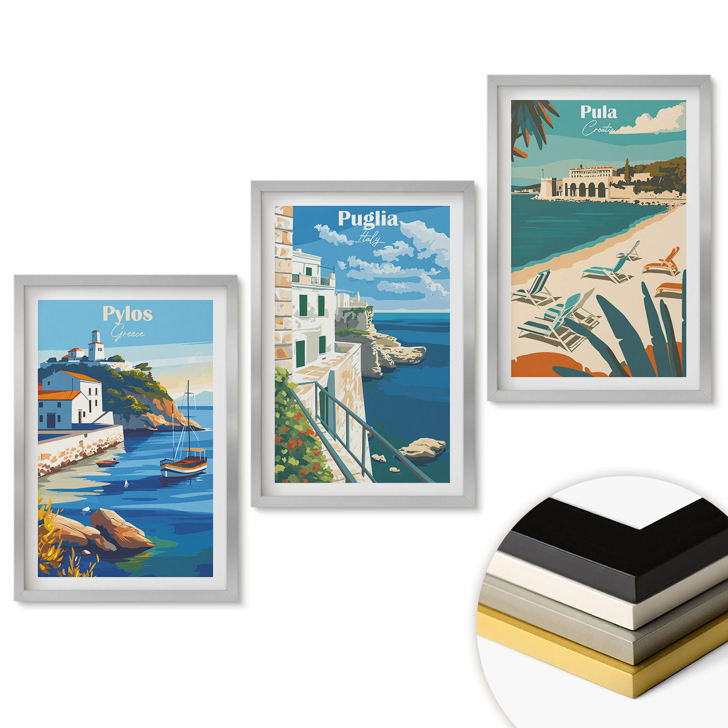 WANDBILDER 3er Set - 40x60 cm Silberner Rahmen - Küstenlandschaften des Tourismus - Silberfarben, Kunststoff (40/60cm) - ArtPrintCave