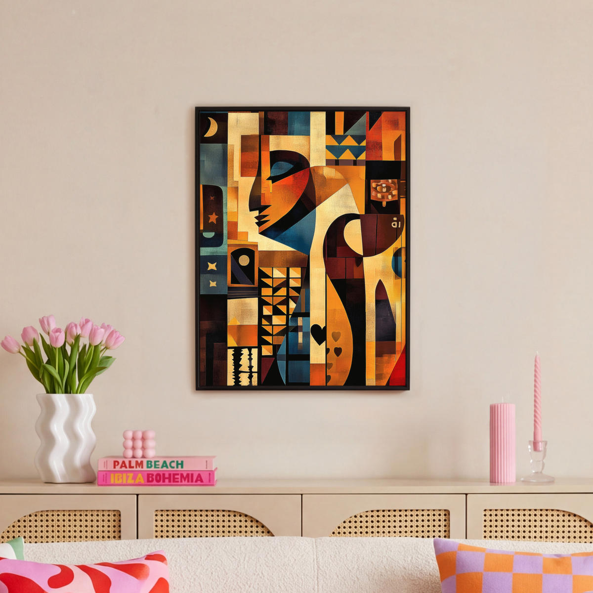 LEINWAND Bilder mit Rahmen - Figuren - Abstrakt - Symbole - 50x70 - Terracotta, Textil (50/70cm) - MuchoWow