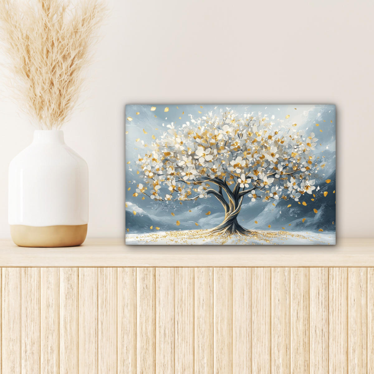 LEINWANDBILD Baum - Winter - Baum des Lebens - Modern - Gold 30x20 cm - Goldfarben, Textil (30/20cm) - MuchoWow