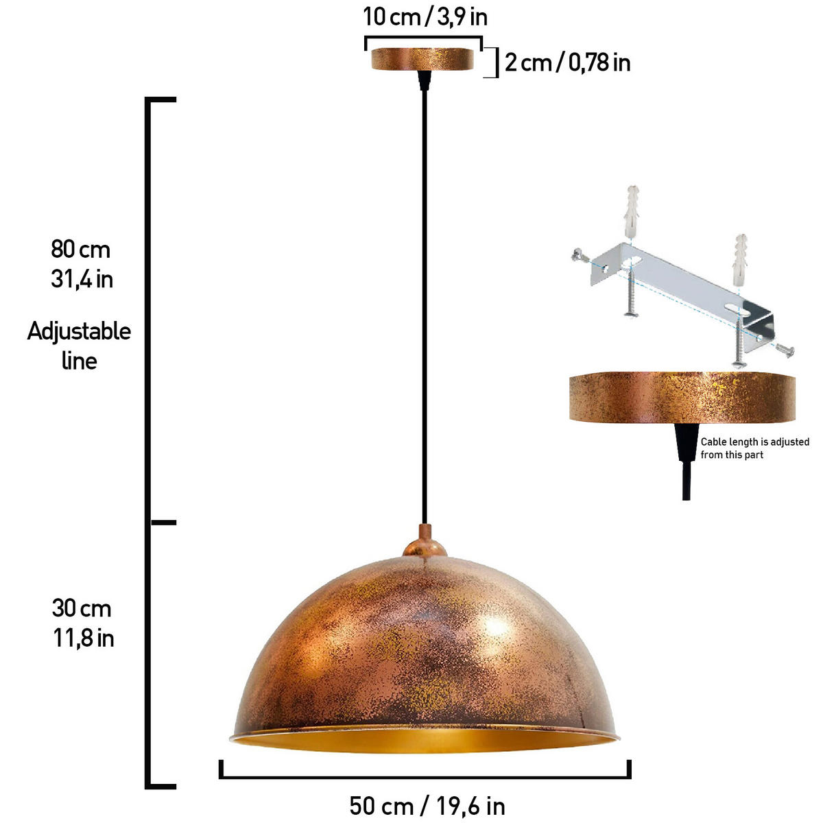 PENDELLEUCHTE Lipeo 50/30 - Kupferfarben, Metall (30/50/23cm) - Bamyum