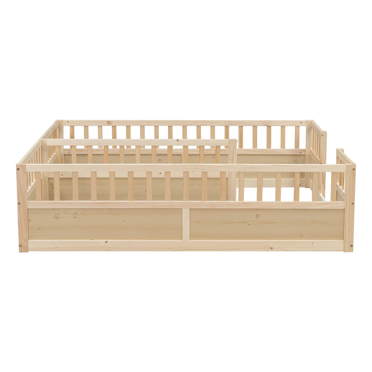 BODENBETT 2x 90/200 cm mit Schutzgeländern, DE-41875, in Natur - Naturfarben, Holz (90/200cm) - ComfortXL