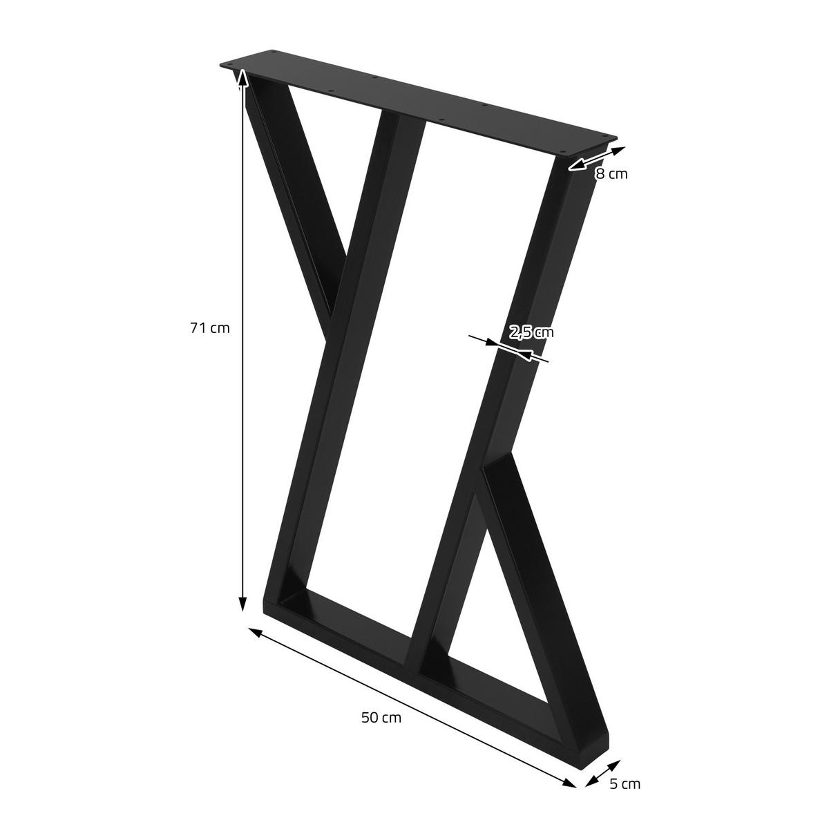 TISCHBEINE 2er Set 50xH71 cm X-Form, Schwarz - Schwarz, Metall (50/5/71cm) - ML-DESIGN