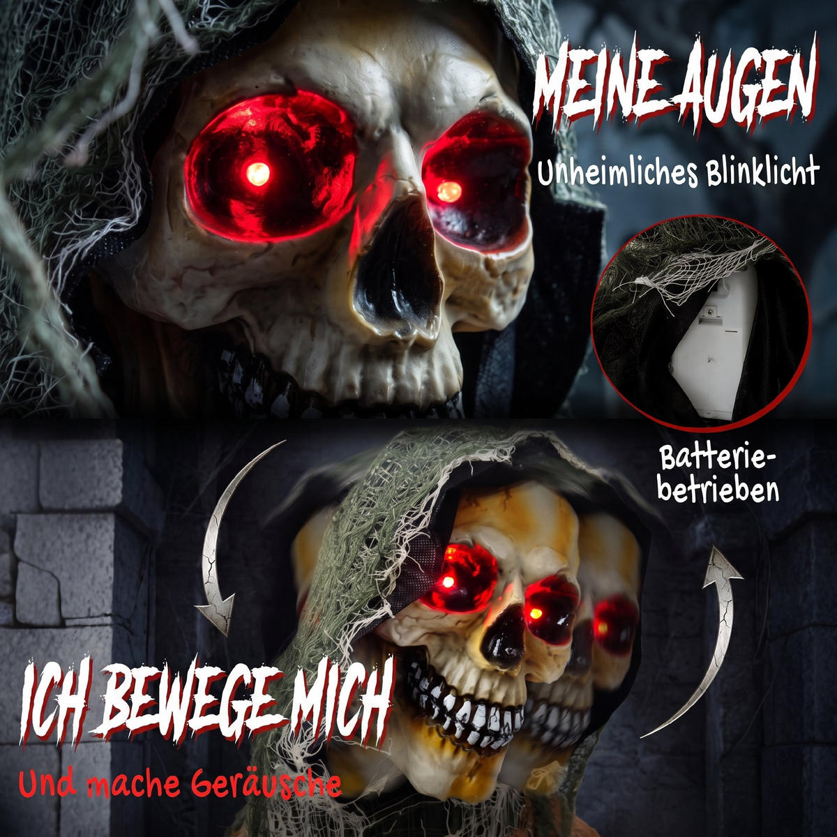 ANIMIERTE-HALLOWEEN-DEKORATION Metall Polyester Schwarz - Schwarz, Kunststoff (18/170/70cm) - HOMCOM