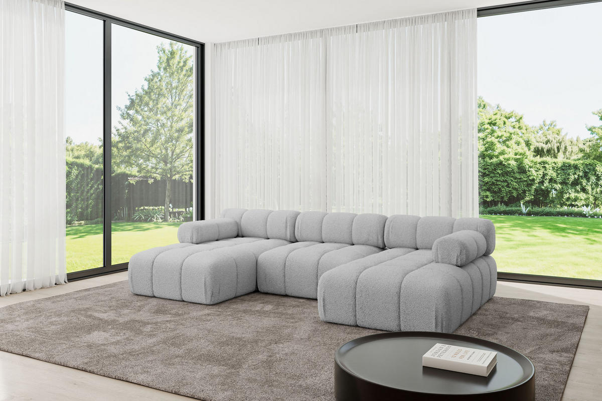 WOHNLANDSCHAFT modulares Sofa Tesso-U1 - 285x160x70 cm Hellgrau Bouclé - Hellgrau, Holzwerkstoff/Textil (285/70/160cm) - ALTDECOR