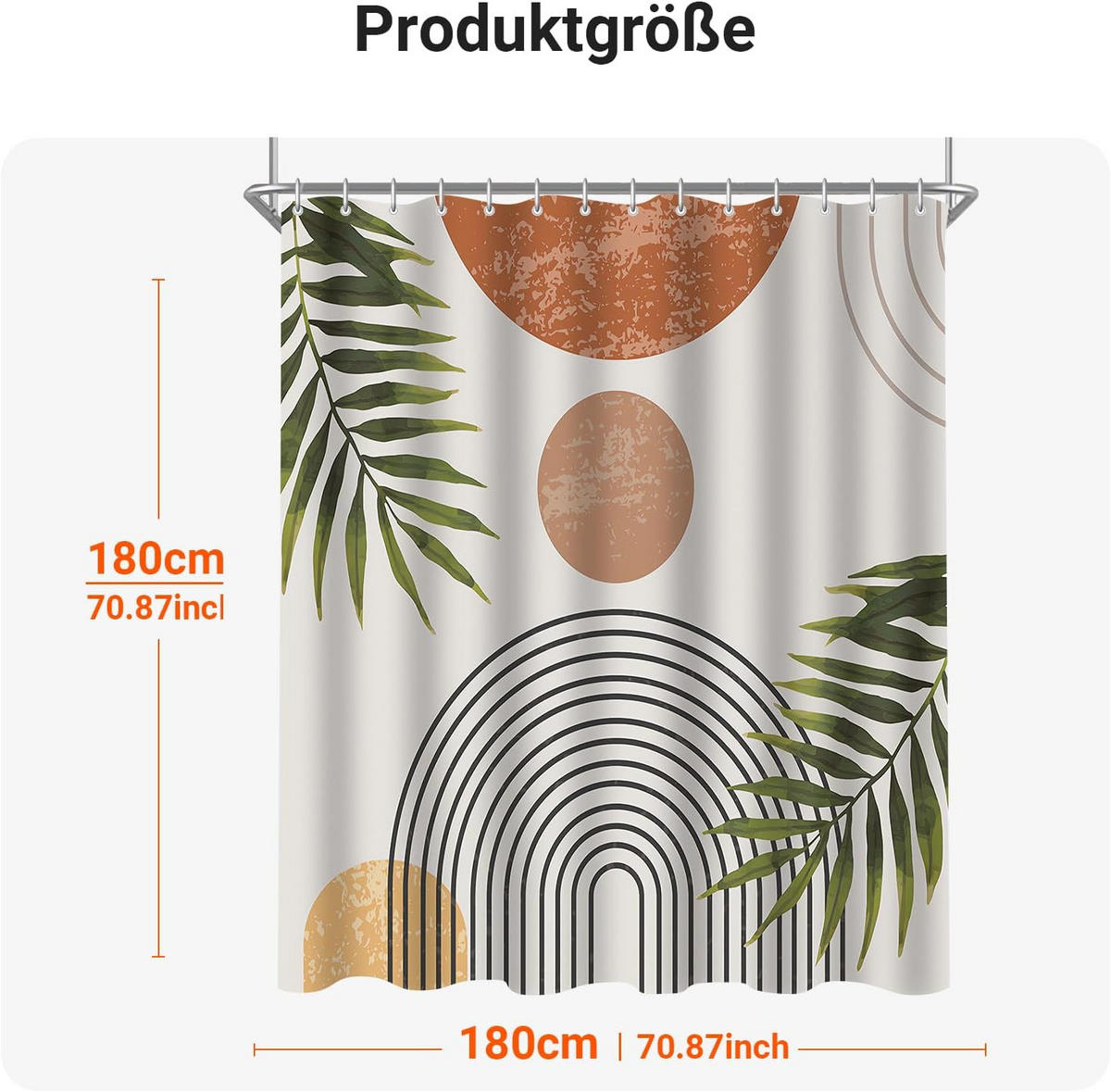 DUSCHVORHANG Blätter beschwerter Saum Polyester schimmelresistent mit Ringen - Multicolor, Textil (180/180cm) - MCBOSON