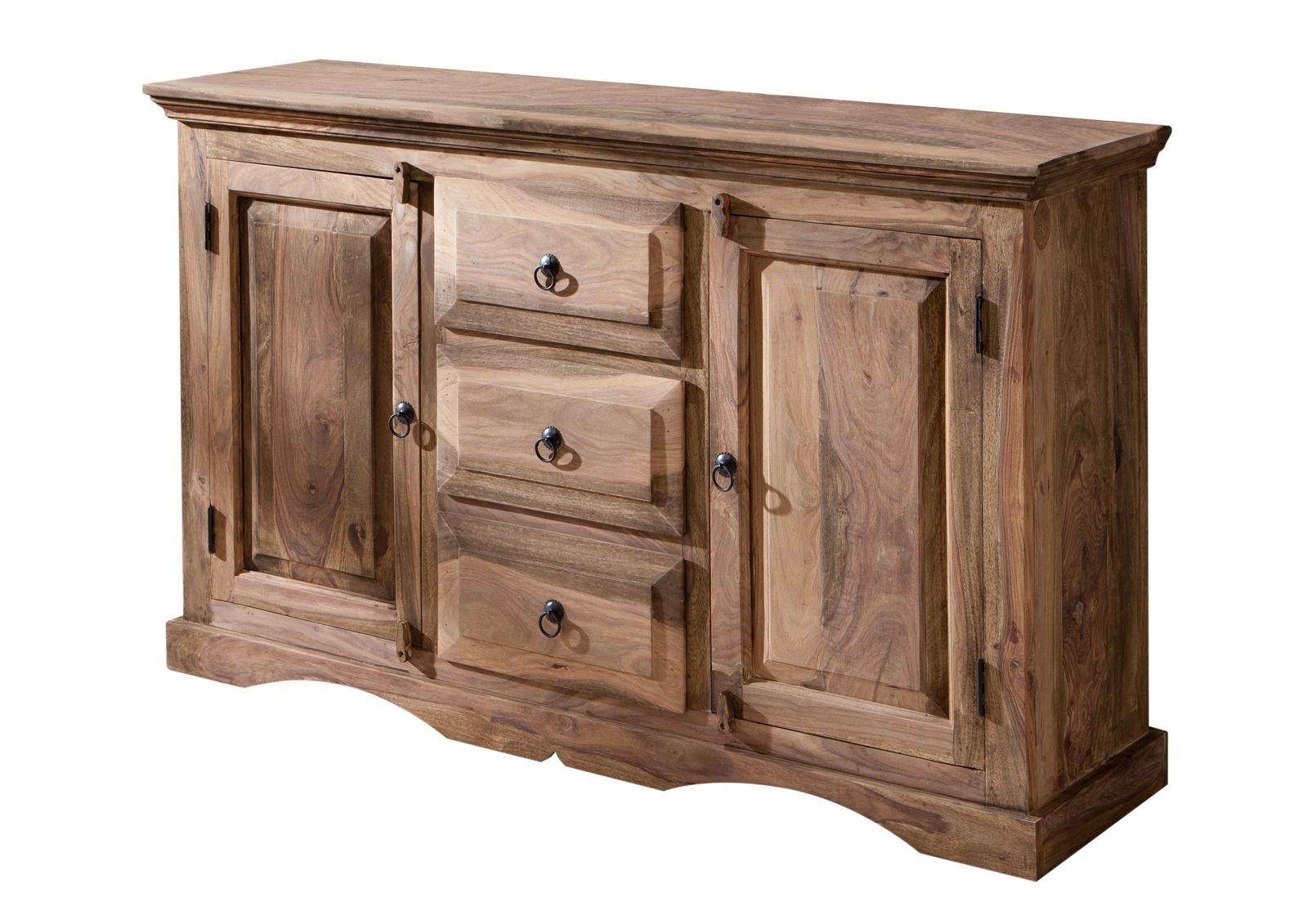 SIDEBOARD Sheesham 135x40x85 grau geölt LEEDS #42 - Grau, Holz (135/85/40cm) - Massivmoebel24