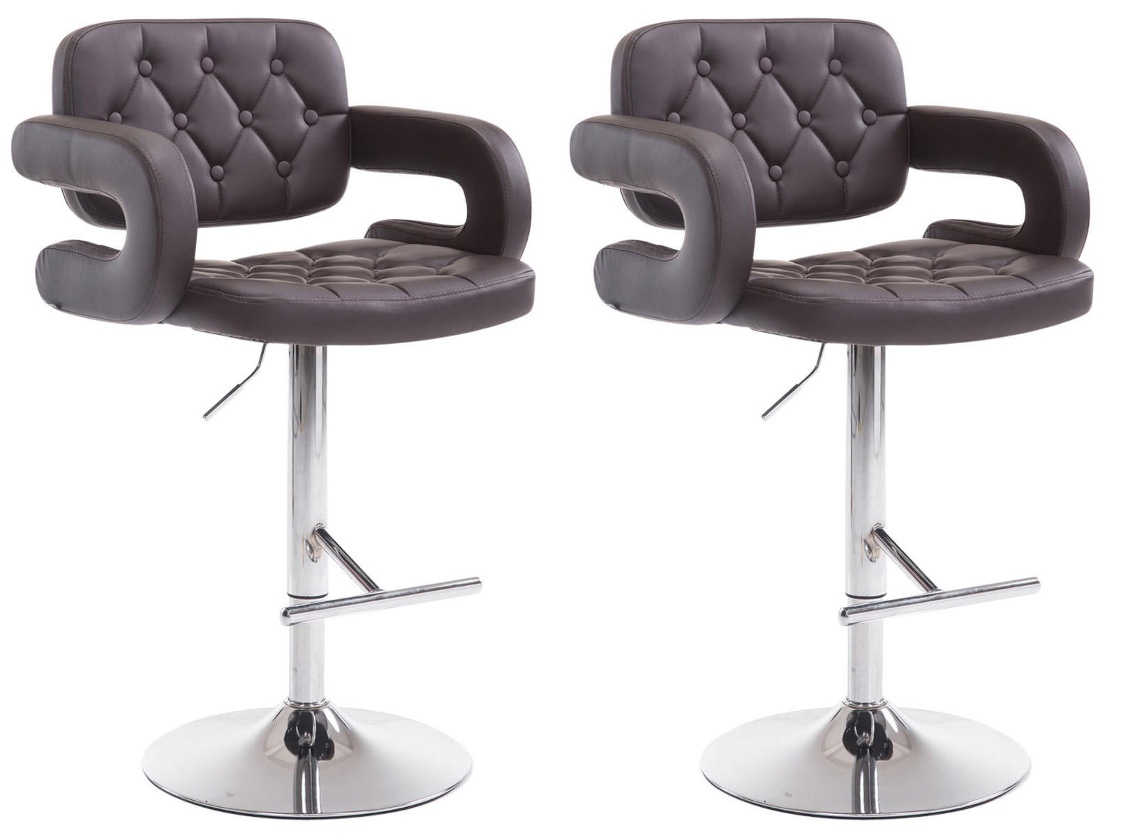 BARHOCKER 2er Set Lederlook braun - Chromfarben/Braun, Textil/Metall (62/103/55cm) - CLP