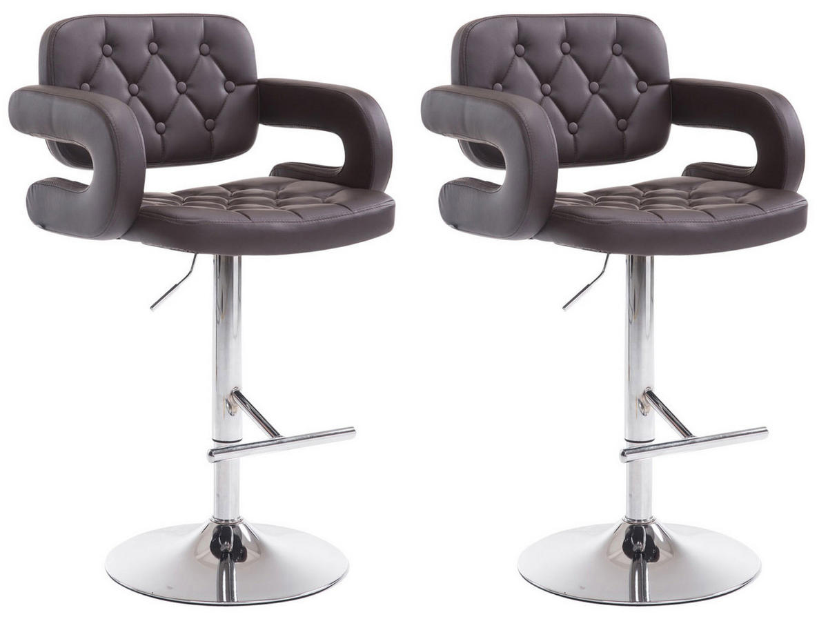 BARHOCKER 2er Set Lederlook braun - Chromfarben/Braun, Textil/Metall (62/103/55cm) - CLP