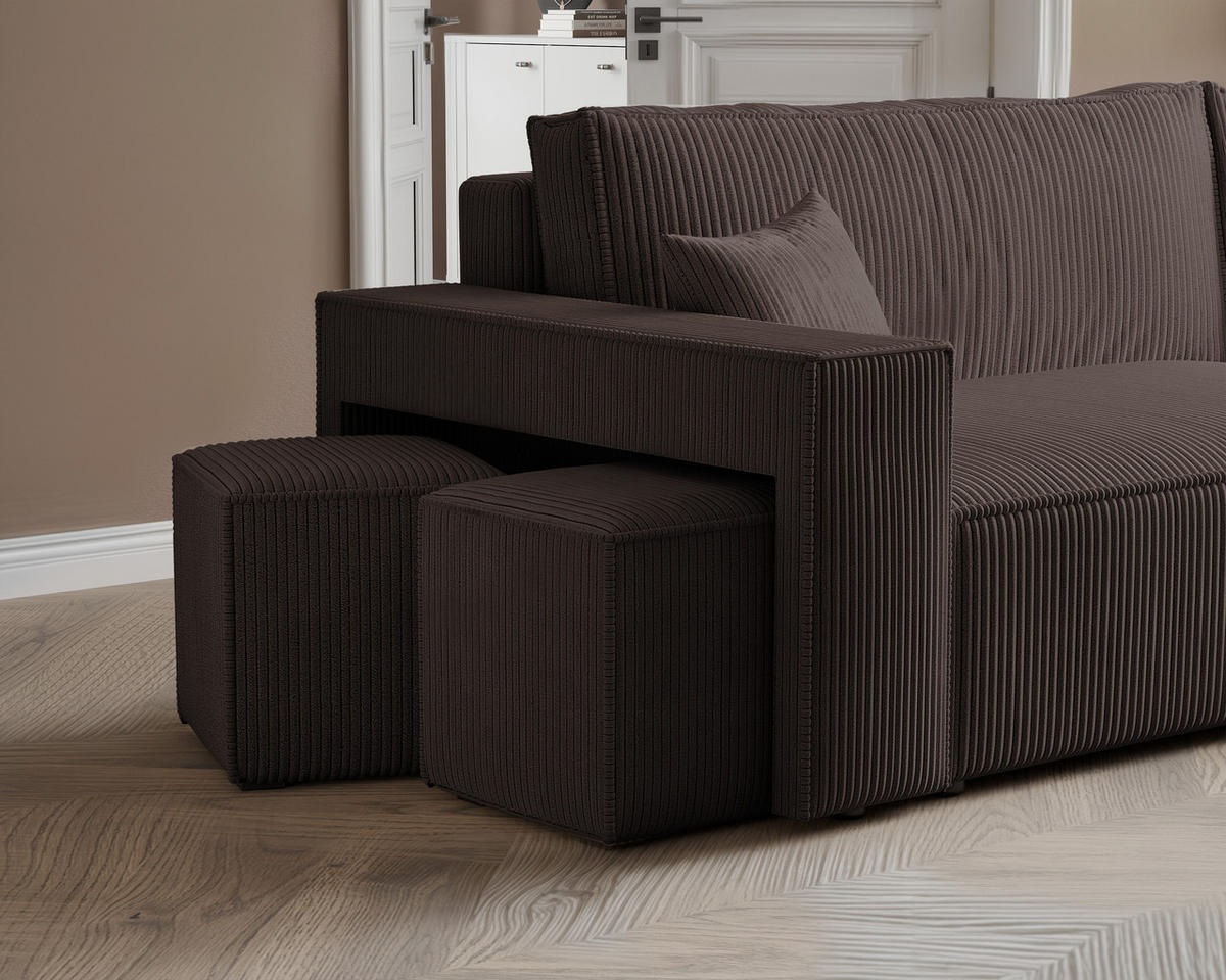 ECKSOFA PARIS mit Schlaffunktion und Bettkasten Braun - Braun, Holzwerkstoff/Kunststoff (262/145cm) - Idohome
