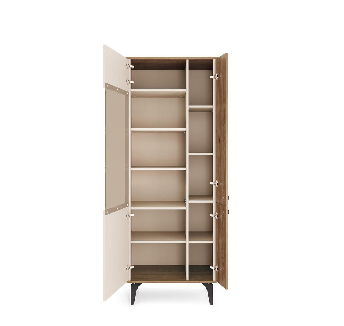 VITRINE Aurena Kaschmir mit Walnuss, - Schwarz/Braun, Holzwerkstoff (73/190/40cm) - Bettso