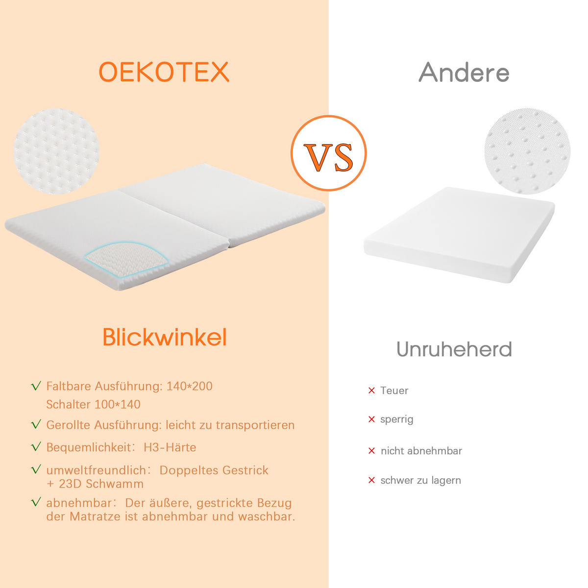 KOMFORTSCHAUMMATRATZE 140/100 cm Grau Härte H3, 23D Schwamm - Weiß, Textil (140/100cm) - Oxeza