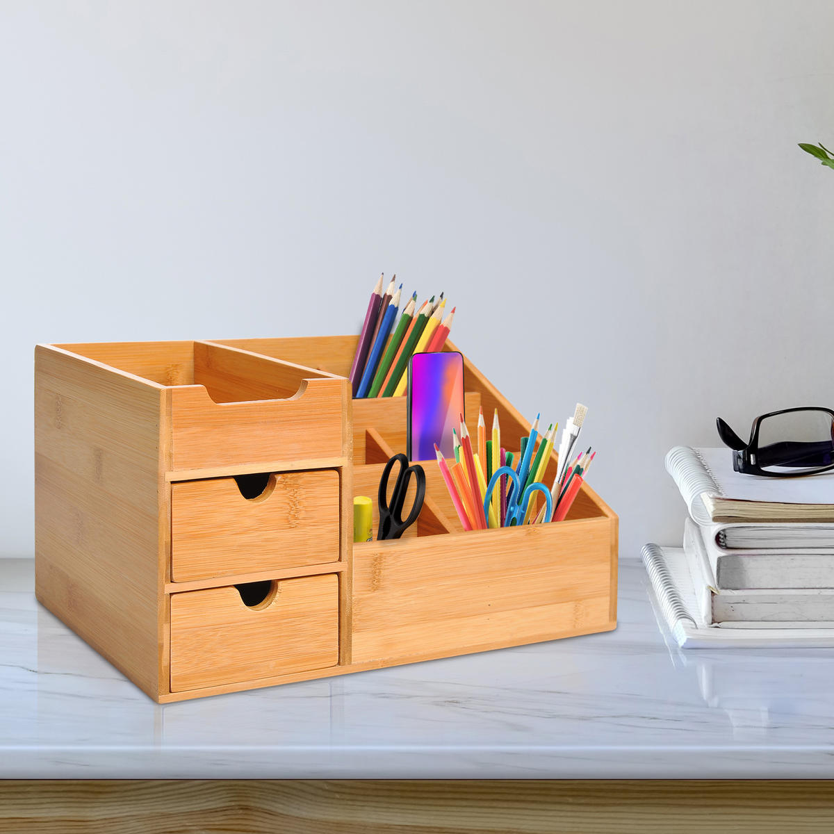 SCHREIBTISCHORGANIZER - Naturfarben, Holz (33/205/155cm) - HOMCOM