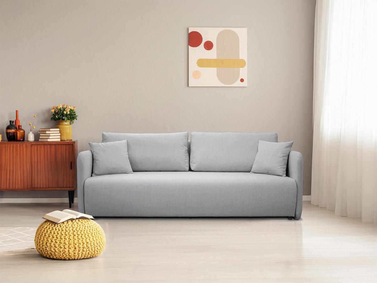 SOFA Anvio Hellgrau mit Schlaffunktion - Hellgrau/Schwarz, Kunststoff/Textil (220/88/100cm) - Selsey