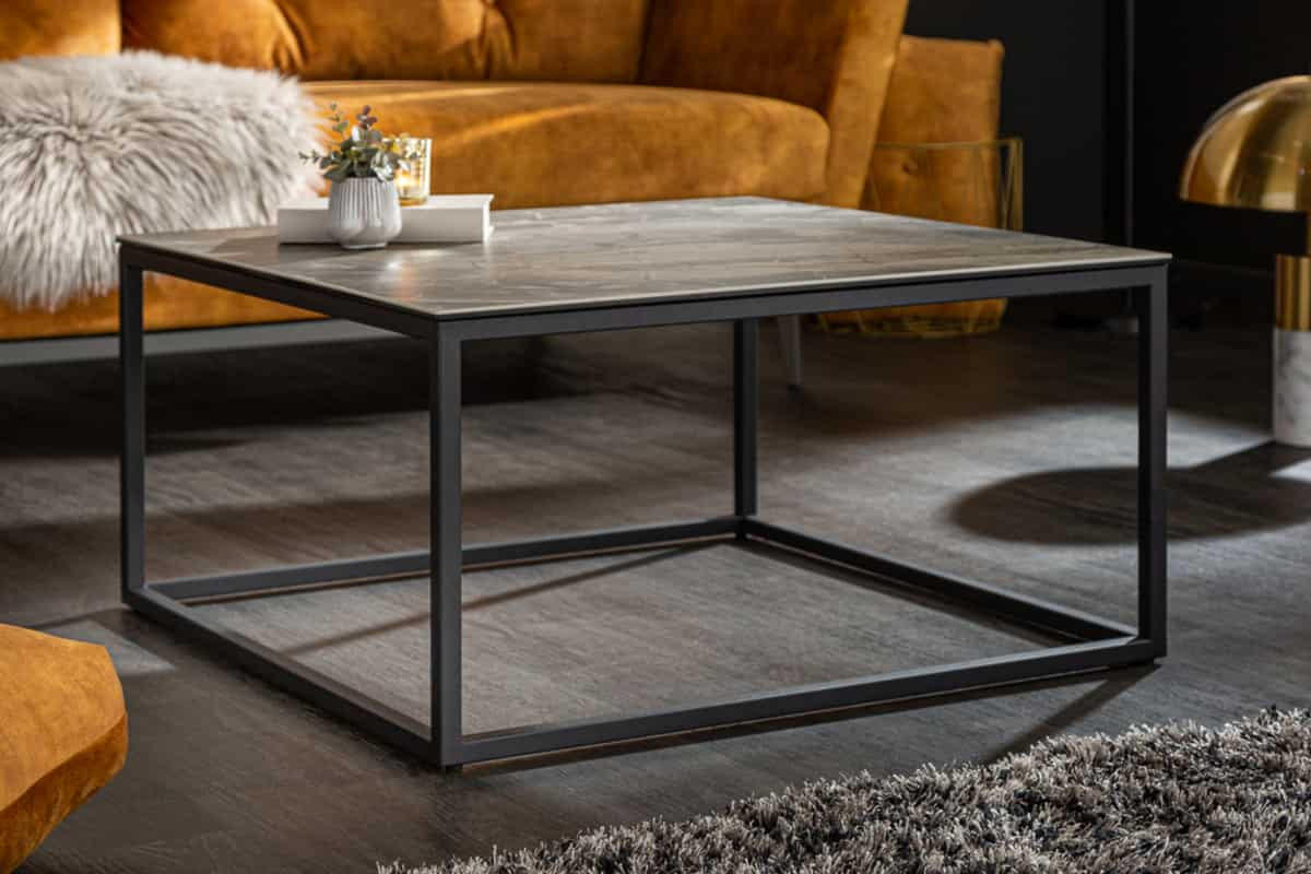 COUCHTISCH SYMBIOSE Marmor rechteckig Braun|Grau|Taupe 75cm - Taupe/Schwarz, Glas/Keramik (75/75/40cm) - riess-ambiente
