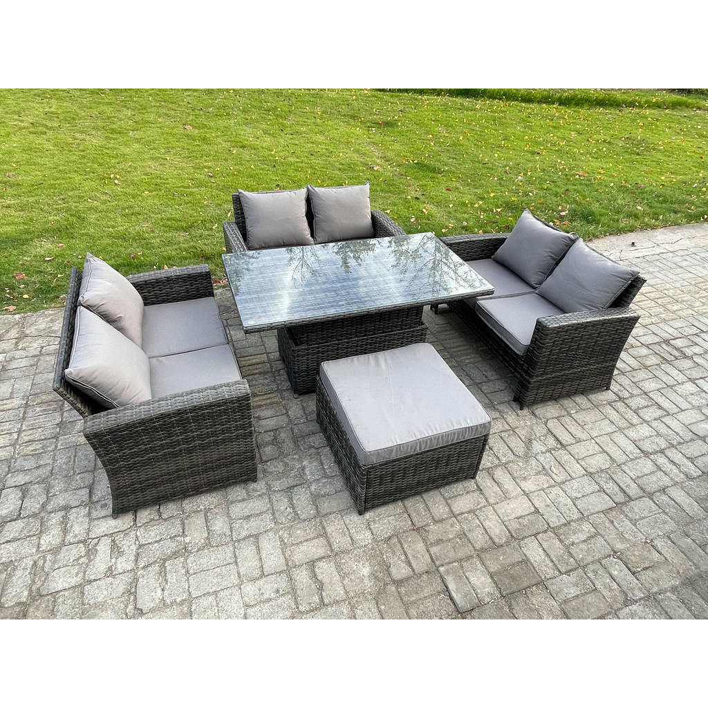 Thumbnail - Fimous Gartenmöbel, Dunkelgrau, Metall, 7-Sitzer, rechteckig, Loungemöbel, Gartenlounge-Sets