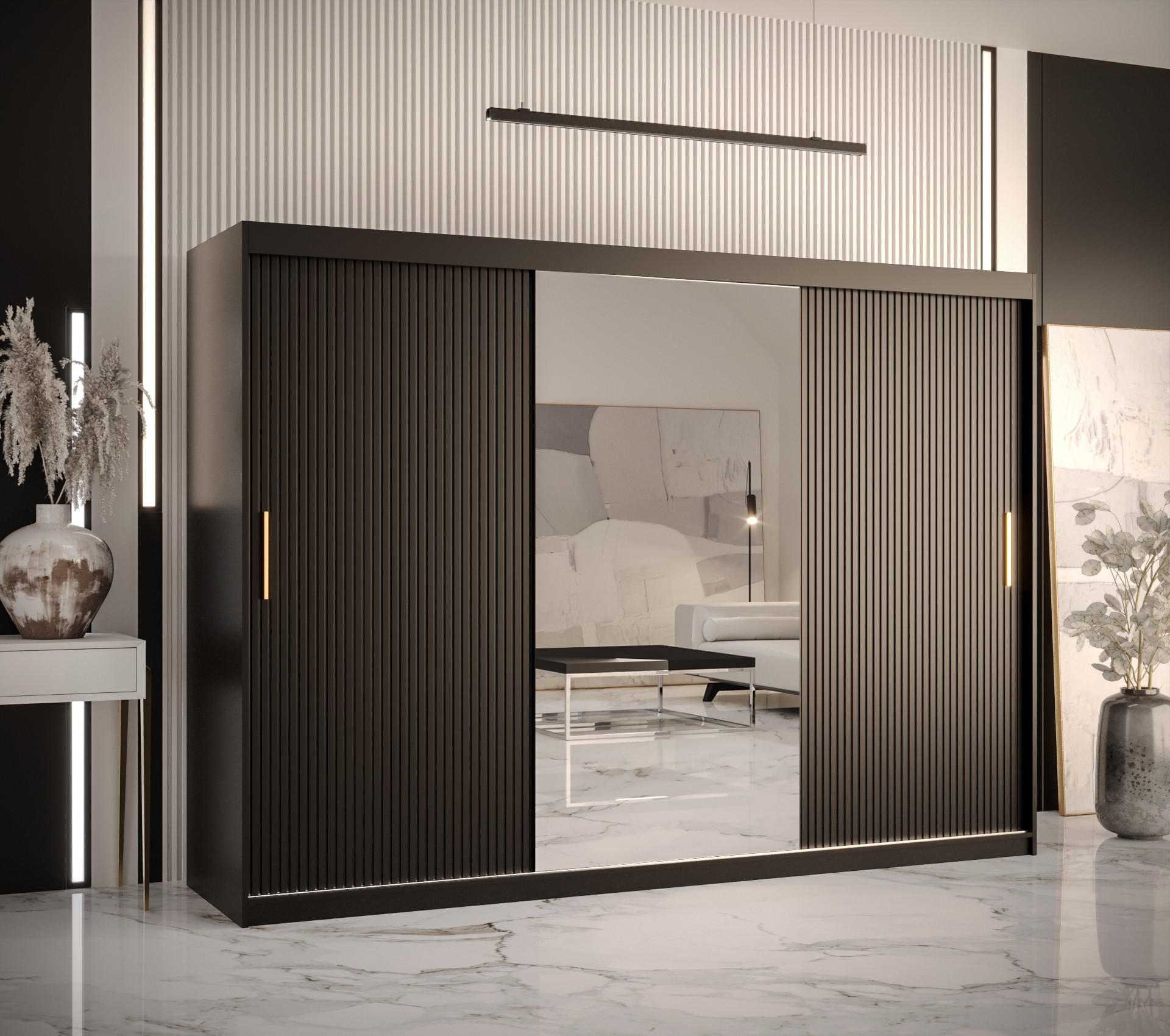 SCHWEBETÜRENSCHRANK 200/250/62 3-türig - Goldfarben/Schwarz, Holz/Kunststoff (250/200/62cm) - MÖBEL KRYSPOL