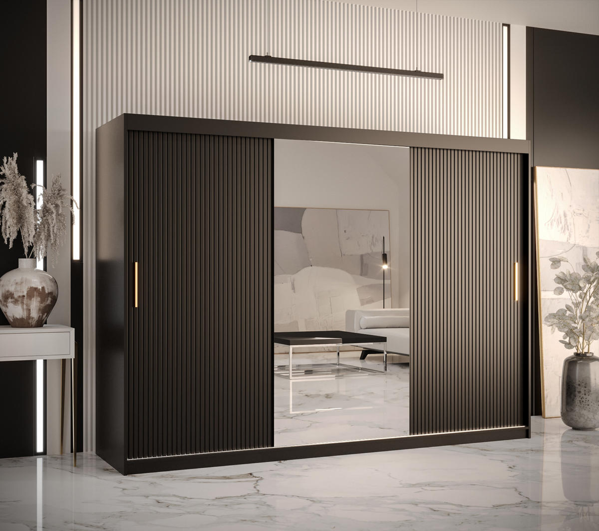 SCHWEBETÜRENSCHRANK 200/250/62 3-türig - Goldfarben/Schwarz, Holz/Kunststoff (250/200/62cm) - MÖBEL KRYSPOL