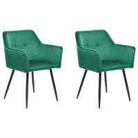 JÍDELNÍ ŽIDLE sada 2 ks Sametová látka Zelená Jasmin - zelená barva, kov/textil (60/91/49cm) - Beliani