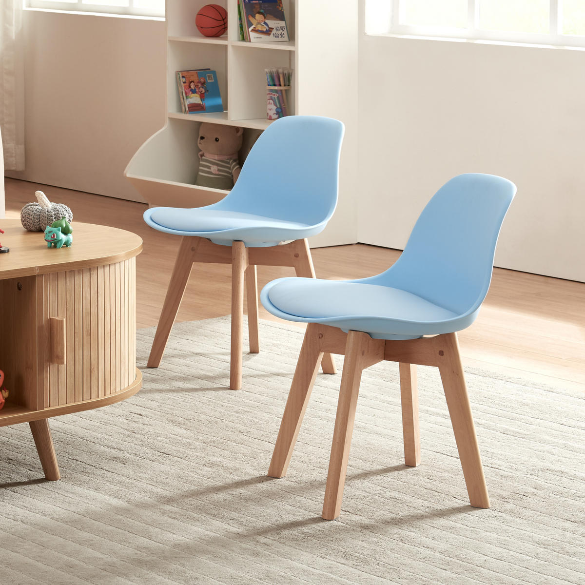 KINDERSTUHL Elvdal - Blau/Naturfarben, Holz/Kunststoff (38/56/33cm) - [en.casa]
