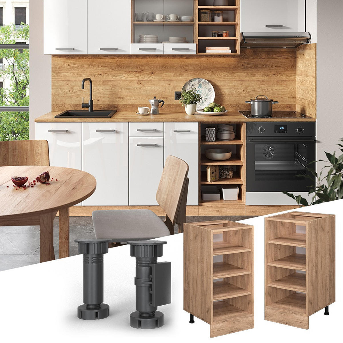 KÜCHENREGAL R-Line Goldkraft Eiche 40 cm ohne Arbeitsplatte - Honigeiche, Holzwerkstoff (40/81.6/46cm) - Vicco