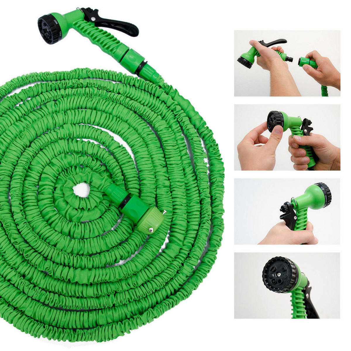 FLEX-GARTENSCHLAUCH 22,5m inkl. 7fach Multifunktions-Sprühkopf - Grün, Kunststoff (2250cm) - eyepower
