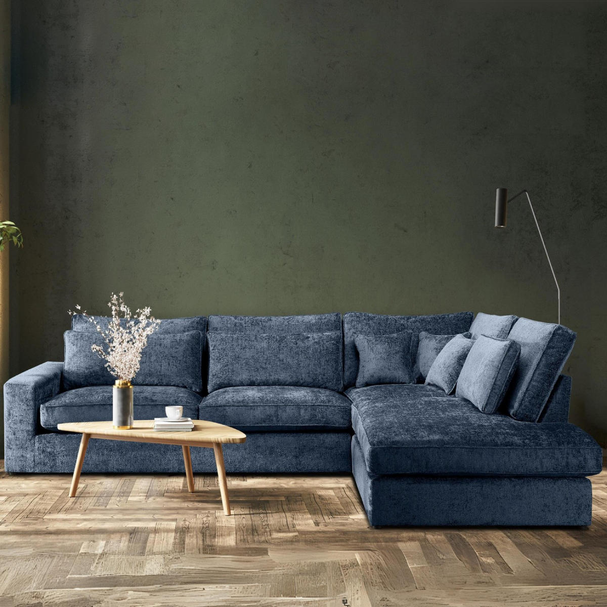 ECKSOFA RECHTS IMPERA Modern 4/5 Sitzer, Dunkelblau - Blau, Textil (314/224cm) - KONSIMO®