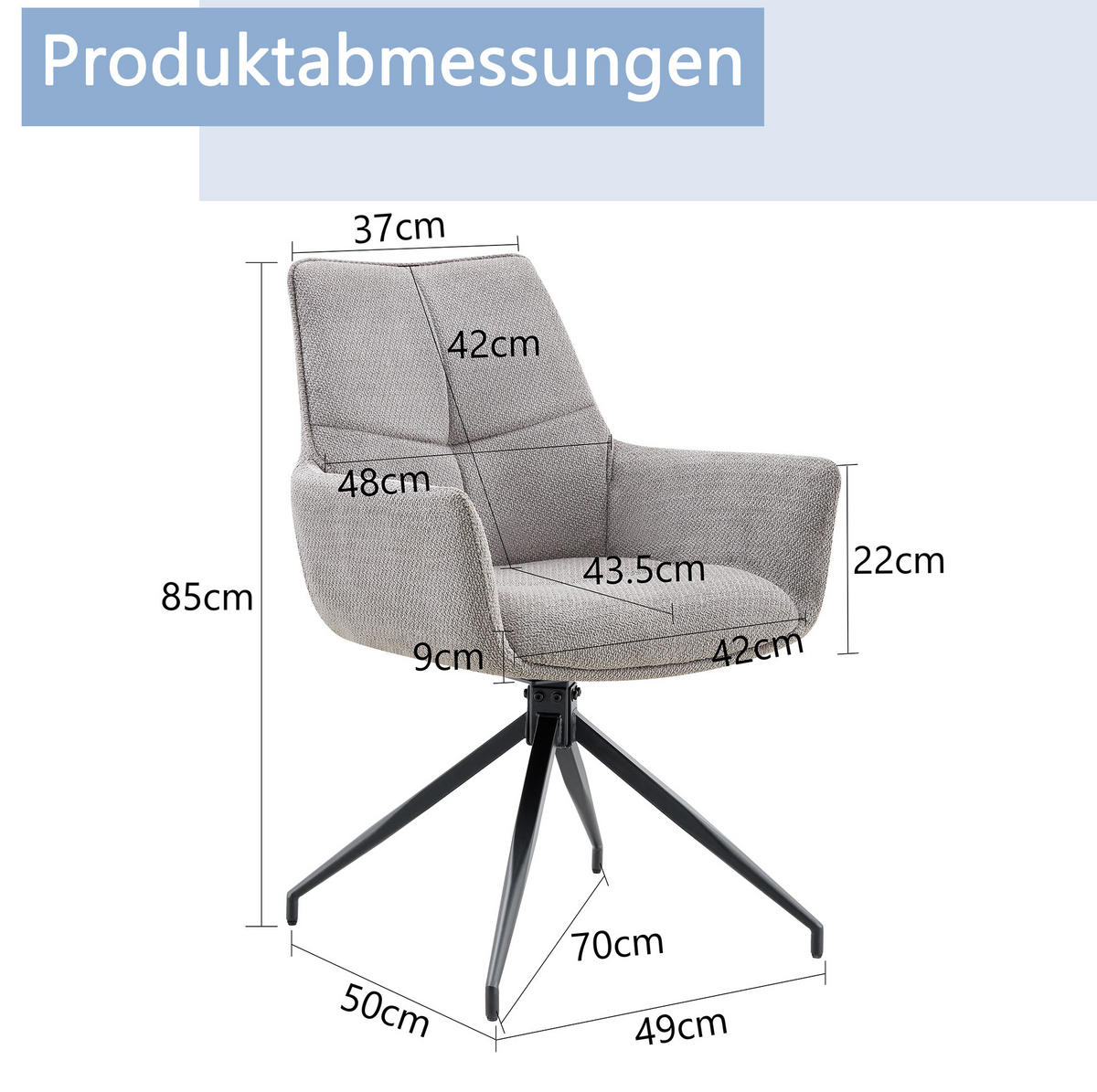 POLSTERSTUHL 2er-Set drehbar Grau Schwarz Metallgestell - Grau, Metall (50/85/48cm) - Meubliv