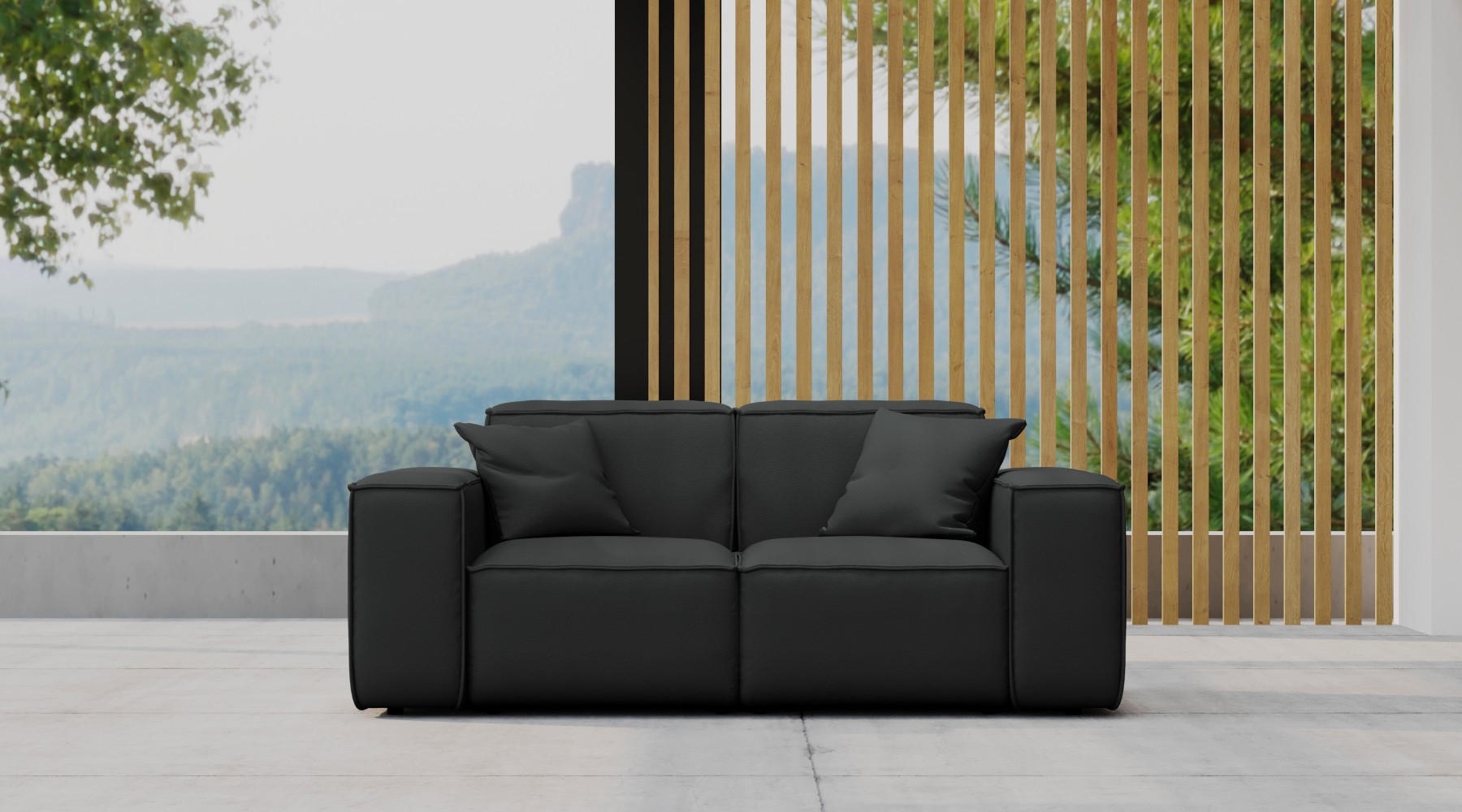 GARTENSOFA Gartenmöbel MALIBU 2 Sitzer Stoff Odyssey Schwarz - Schwarz, Holz (186/73/88cm) - Kaiser Möbel