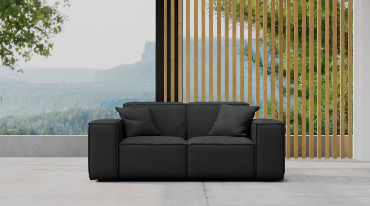 GARTENSOFA Gartenmöbel MALIBU 2 Sitzer Stoff Odyssey Schwarz - Schwarz, Holz (186/73/88cm) - Kaiser Möbel