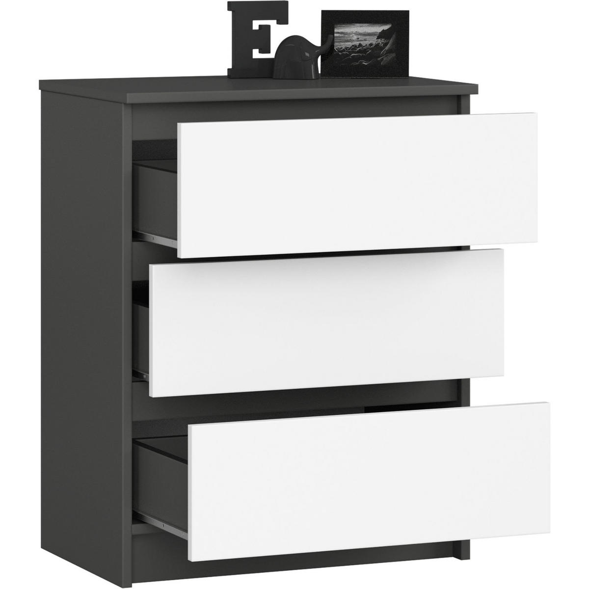 KOMMODE K60, Grau-Weiß, 60x40x77 cm - Weiß/Grau, Holz (60/77/40cm) - Milordbikes