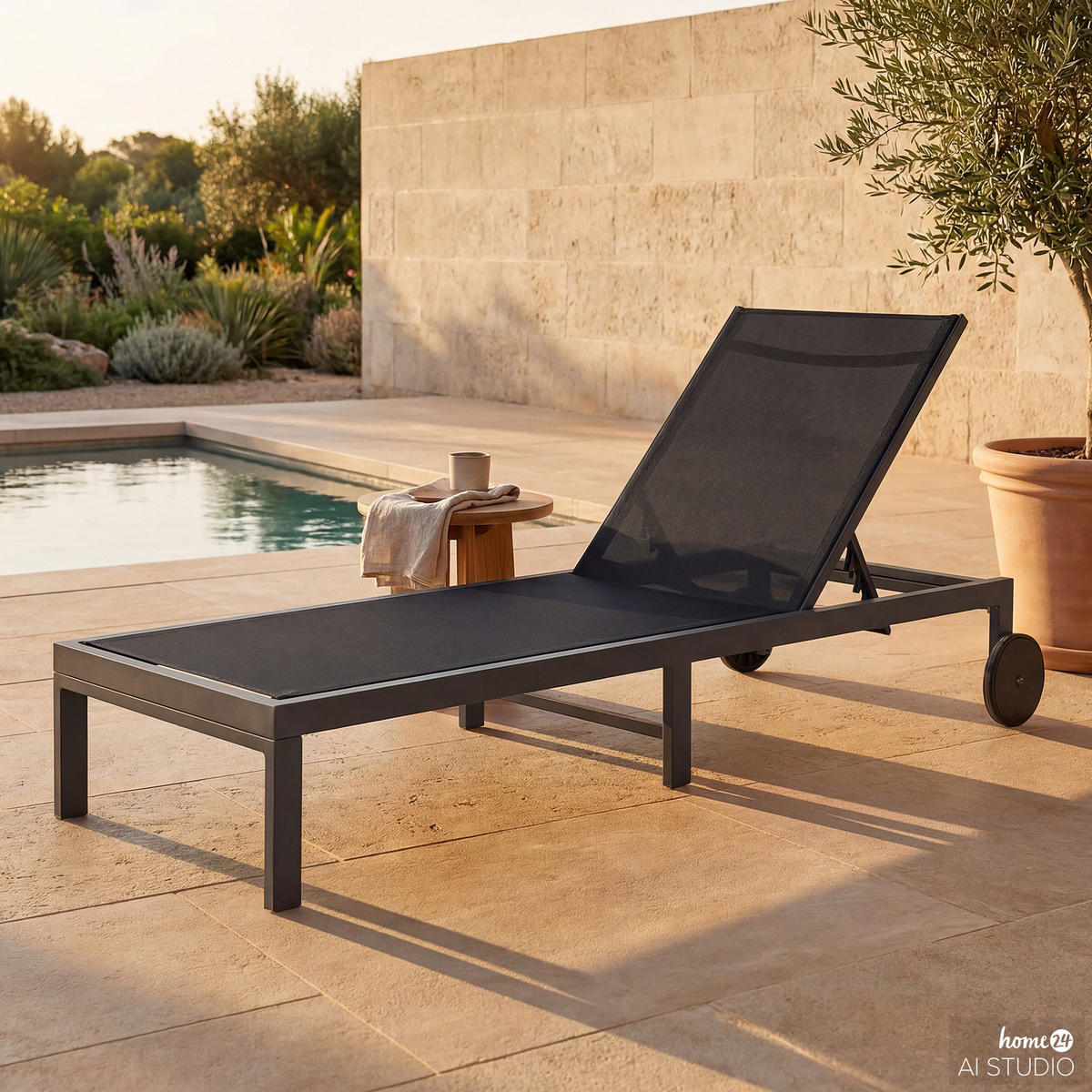 GARTENLIEGE - Aluminium / Textilene - Verstellbar - Anthrazit, Textil/Metall (65/30/195cm) - home24