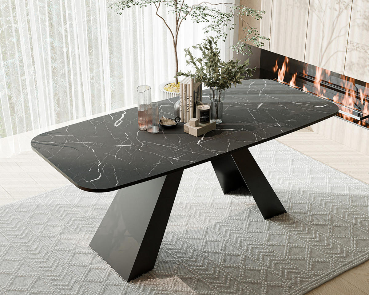 AUSZIEHTISCH ZENITH 180/90/76 cm mit Metallgestell, Schwarz / Grau - Schwarz/Grau, Holzwerkstoff/Metall (90/180/76cm) - Idohome