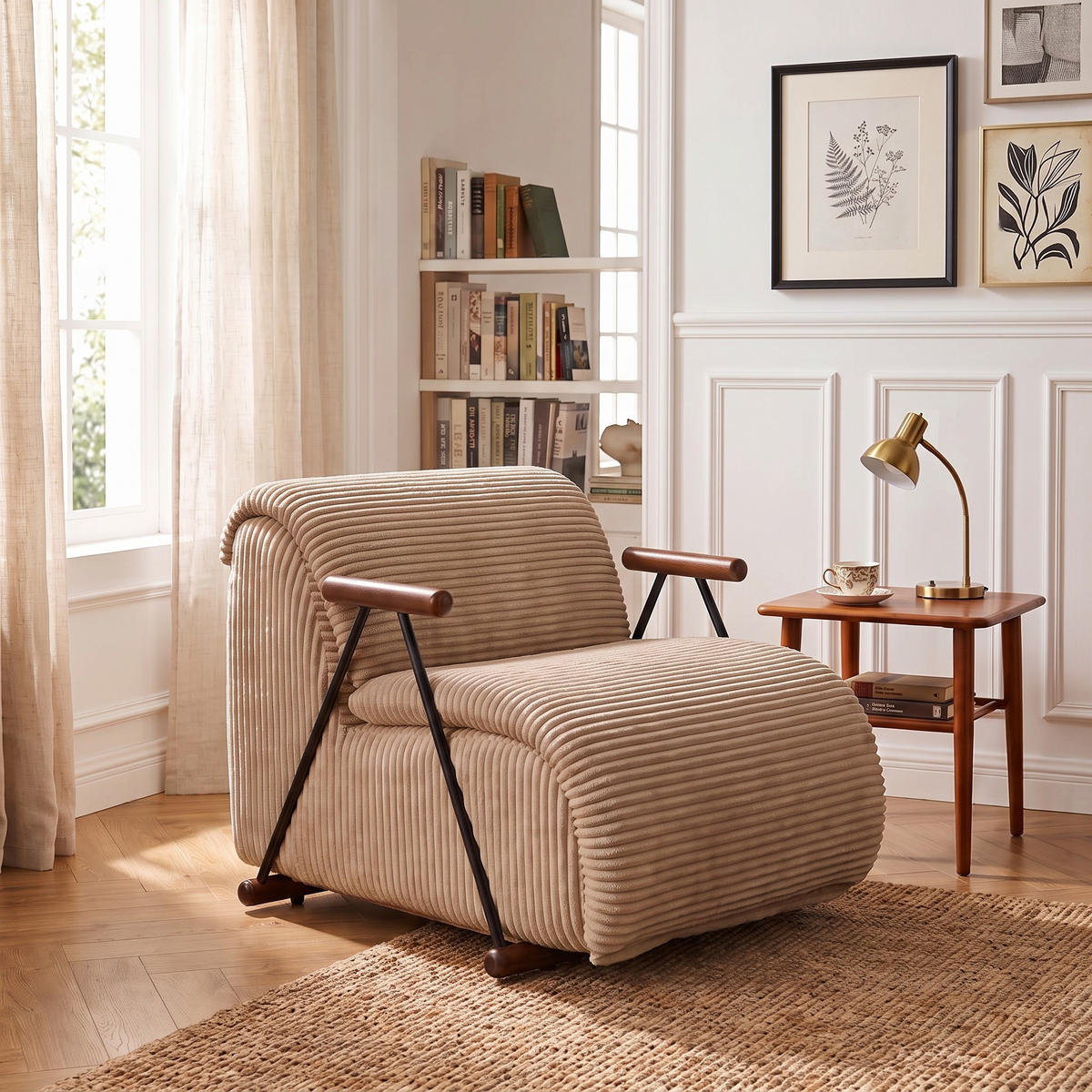 XXL-SESSEL mit Armlehnen, Cord Loungesessel, Ergonomisch, Hellbraun - Hellbraun, Textil/Metall (73/75/100cm) - LVHOM