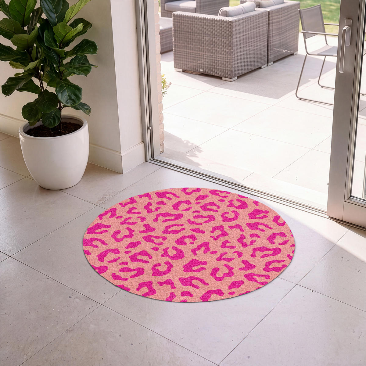 ROHOŽKA Potisk pantera - Růžová - Zvířecí potisk - Minimalistická 90x90 cm - růžová, textil/umělá hmota (90/0.4cm) - MuchoWow