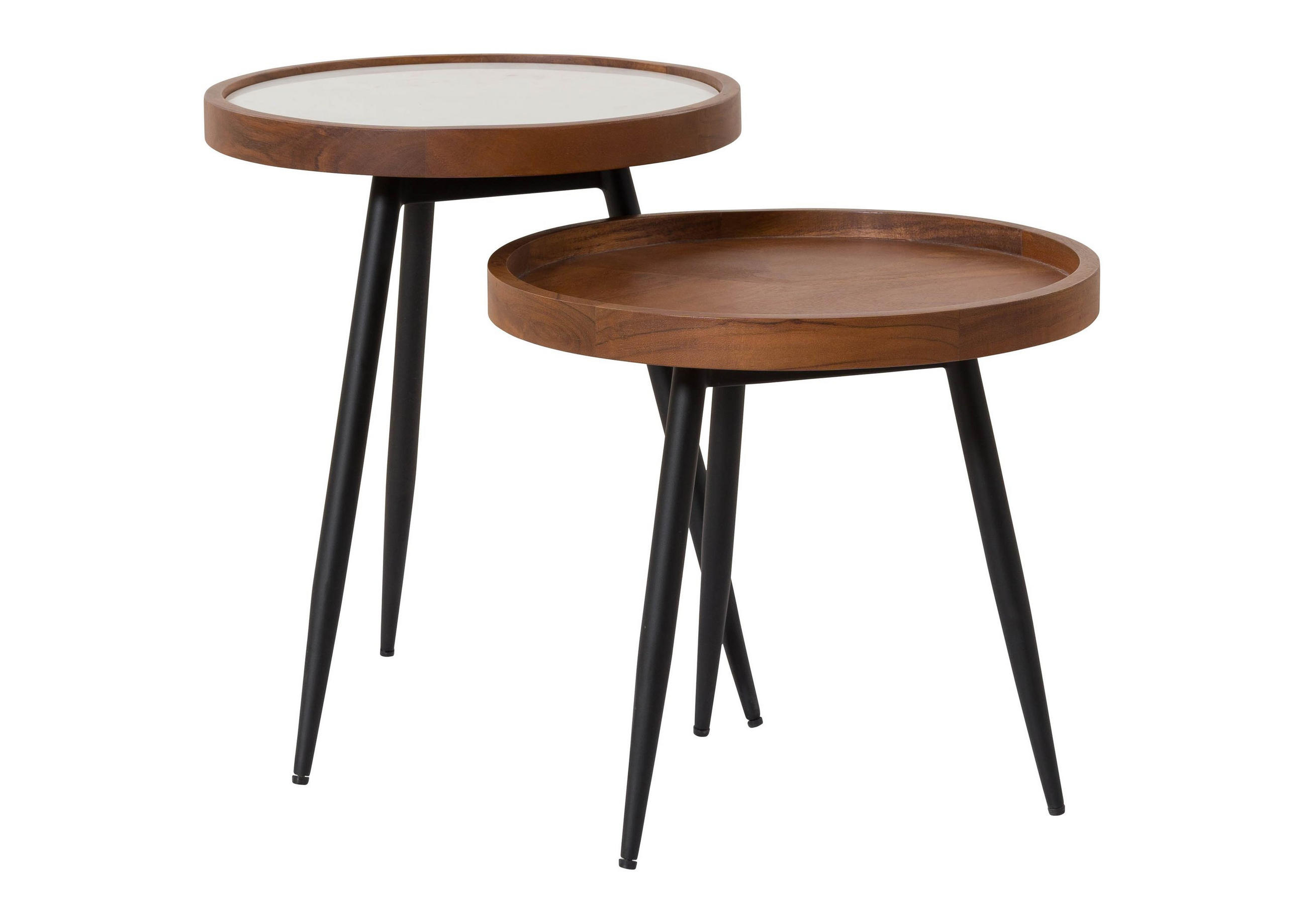 BEISTELLTISCH-SET Akazie 42x42x50 natur lackiert / Marmor weiß KARLSTAD #12 - Braun, Holz (42/42/50cm) - Massivmoebel24