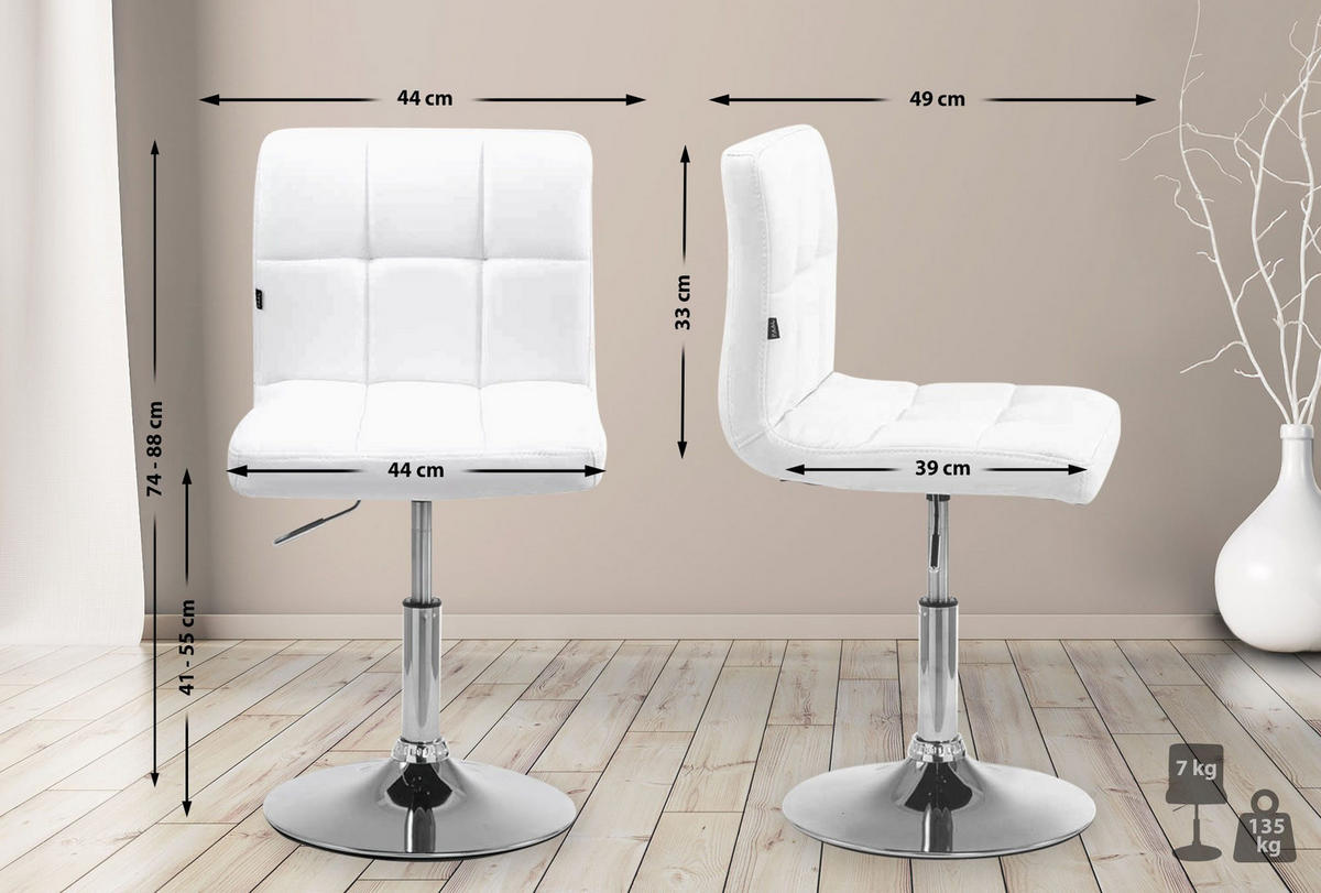 DREHSTUHL Lederlook weiß - Chromfarben/Weiß, Textil/Metall (44/74/49cm) - CLP
