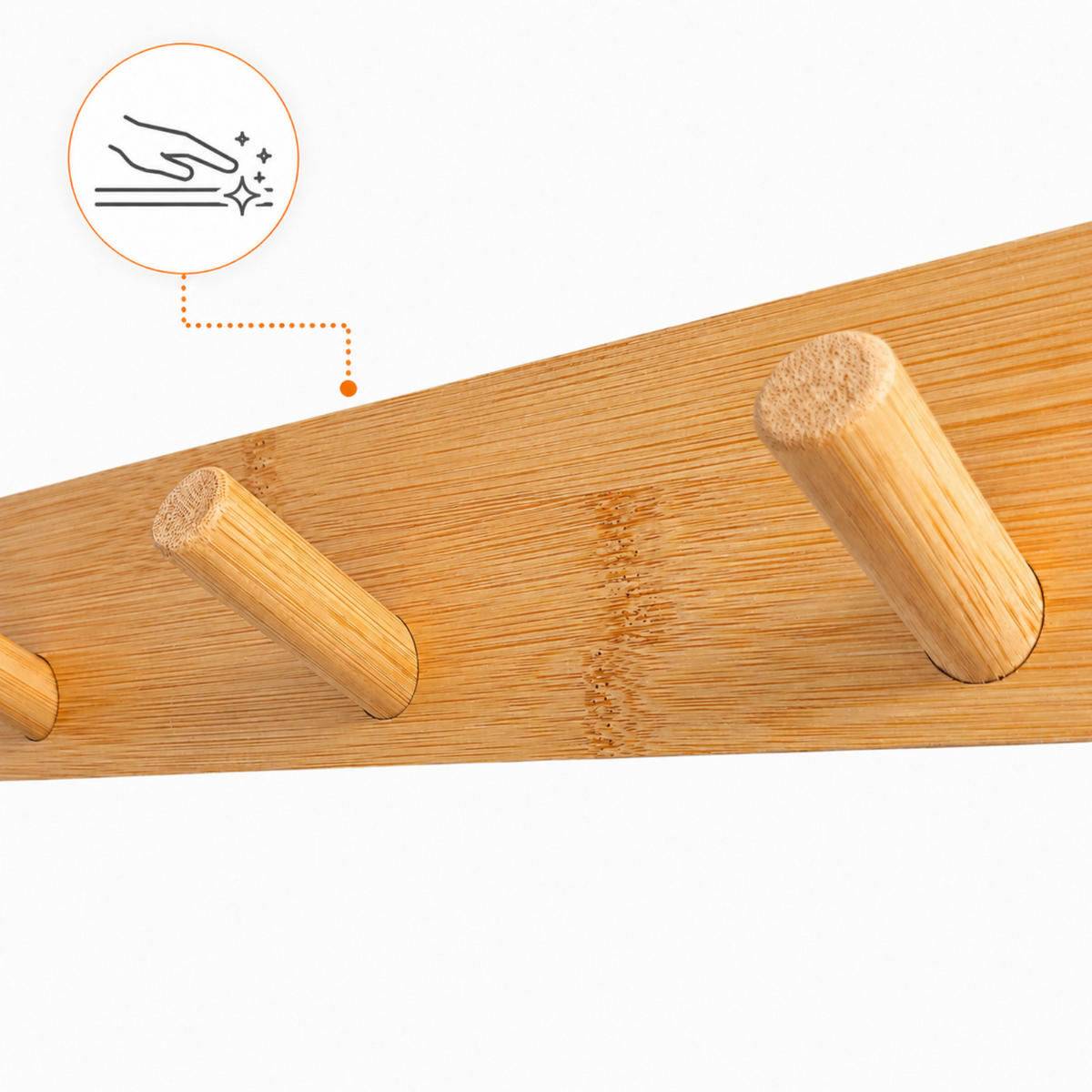WANDGARDEROBE Bambus Natur 5 Haken 50x1,5x6 cm - Naturfarben, Naturmaterialien (50/5.5/6cm) - Begryf
