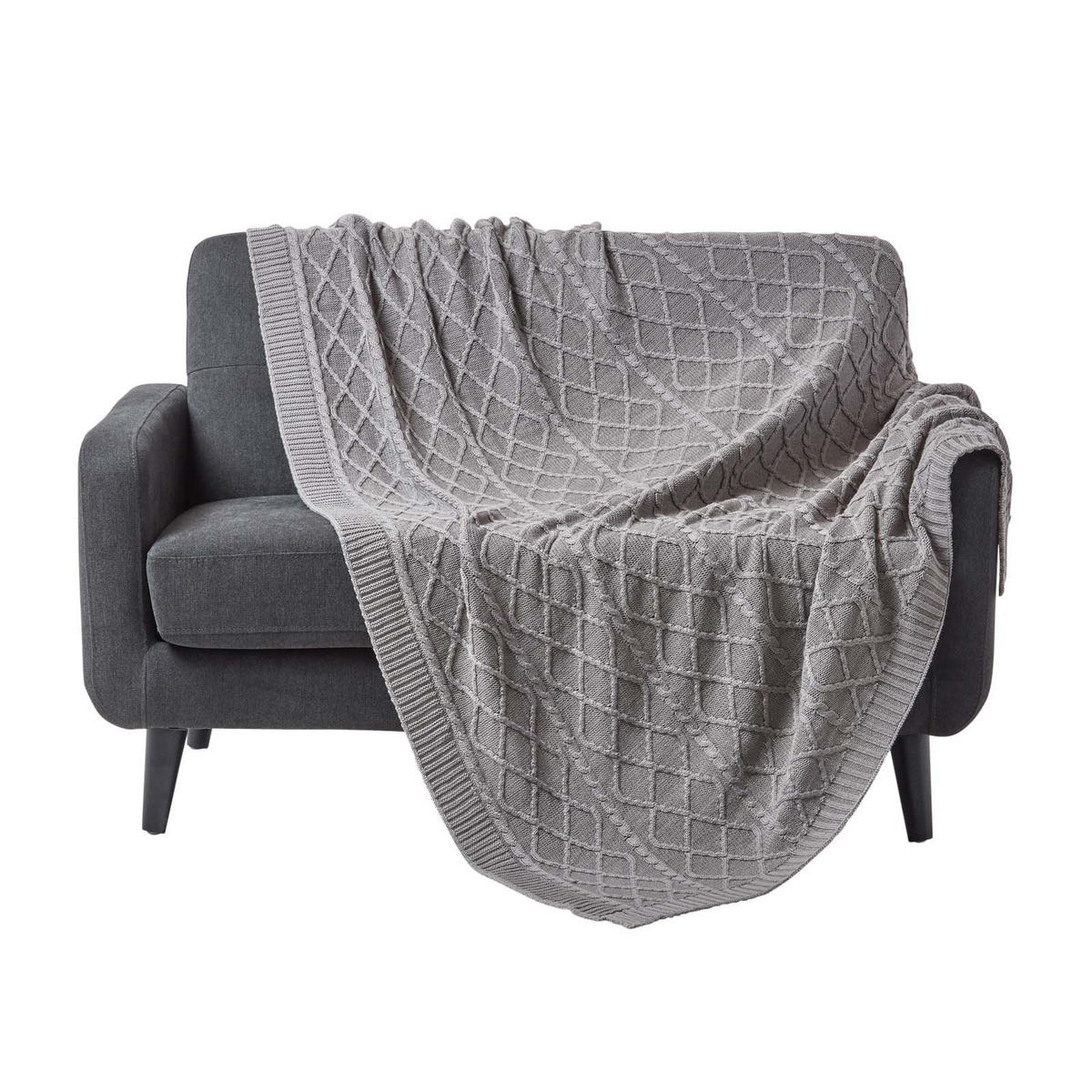 STRICKDECKE 150/200 cm, Baumwolle mit Rautenmuster - Grau, Textil (150/200cm) - Homescapes
