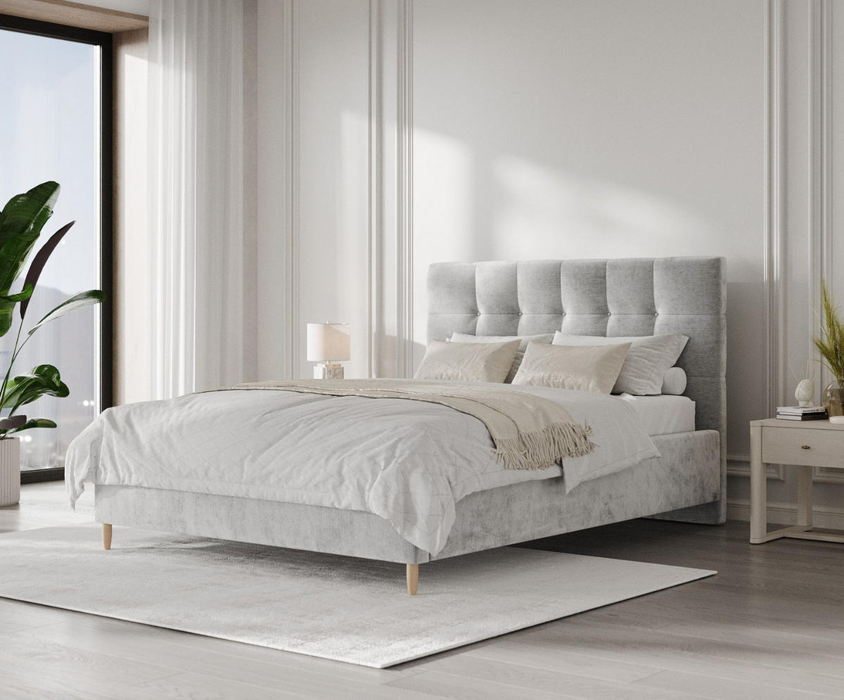 POLSTERBETT Cora 160/200 cm Hellgrau im Lotta Stoff - Hellgrau/Naturfarben, Holz/Holzwerkstoff (160/200cm) - AltaBeds