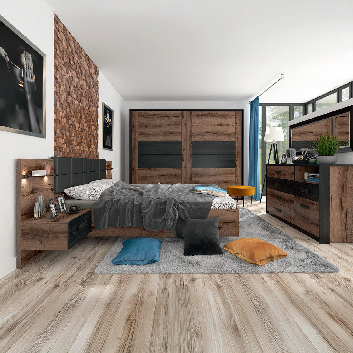 BOXSPRING POSTELJA 180/200 Romane Les in črna barva - črna, leseni material (180/200cm) - Petits-meubles