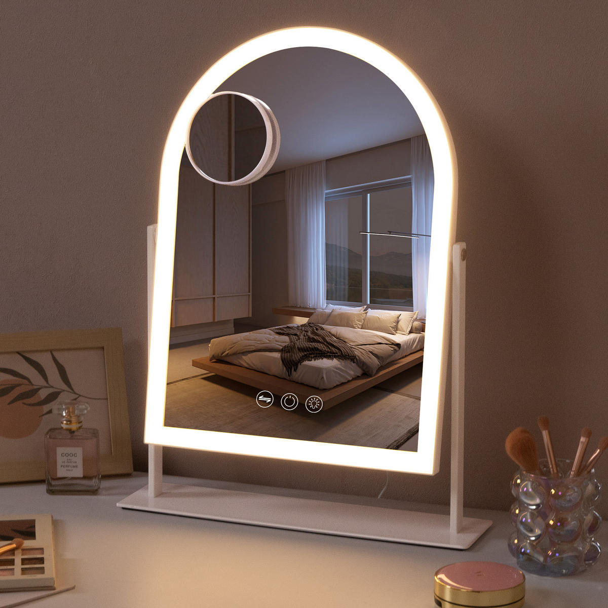 SCHMINKSPIEGEL mit LED Gewölbter Lichtleiste weiß 30/41 cm - Weiß, Metall (30/41/3cm) - VANITII