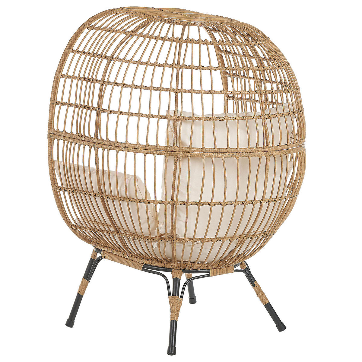 GARTENSESSEL Rattan natürlich Auflagen cremeweiß Veroli - Beige/Schwarz, Kunststoff (107/148/90cm) - Beliani
