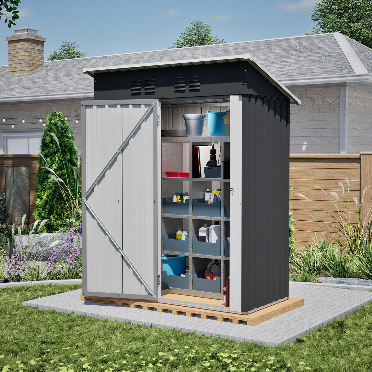 GERÄTESCHUPPEN FLACHDACH 152x84x182 cm Schwarz - Schwarz, Metall (83.6/182/152.2cm) - ComfortXL