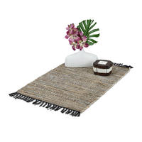 FLICKENTEPPICH - Grau, Leder/Textil (60/110cm) - Relaxdays