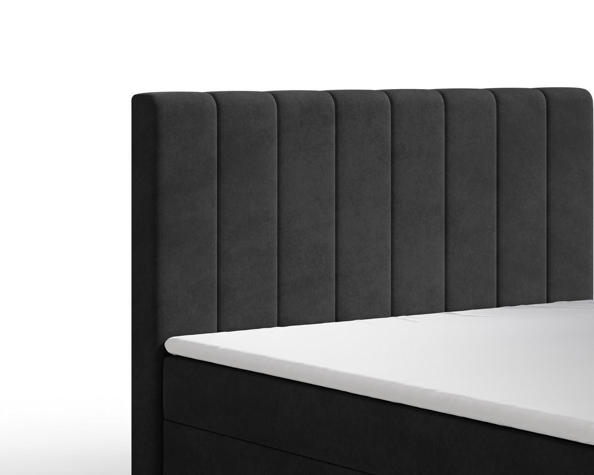 BOXBETT 01 BIS 180 x 200 cm - Manila - Modernes Polsterbett mit Bettkasten inkl. PU-Schaum-Topper und Federmechanismus - Schwarz, Holz (180/200cm) - ROYAL24_MARKT
