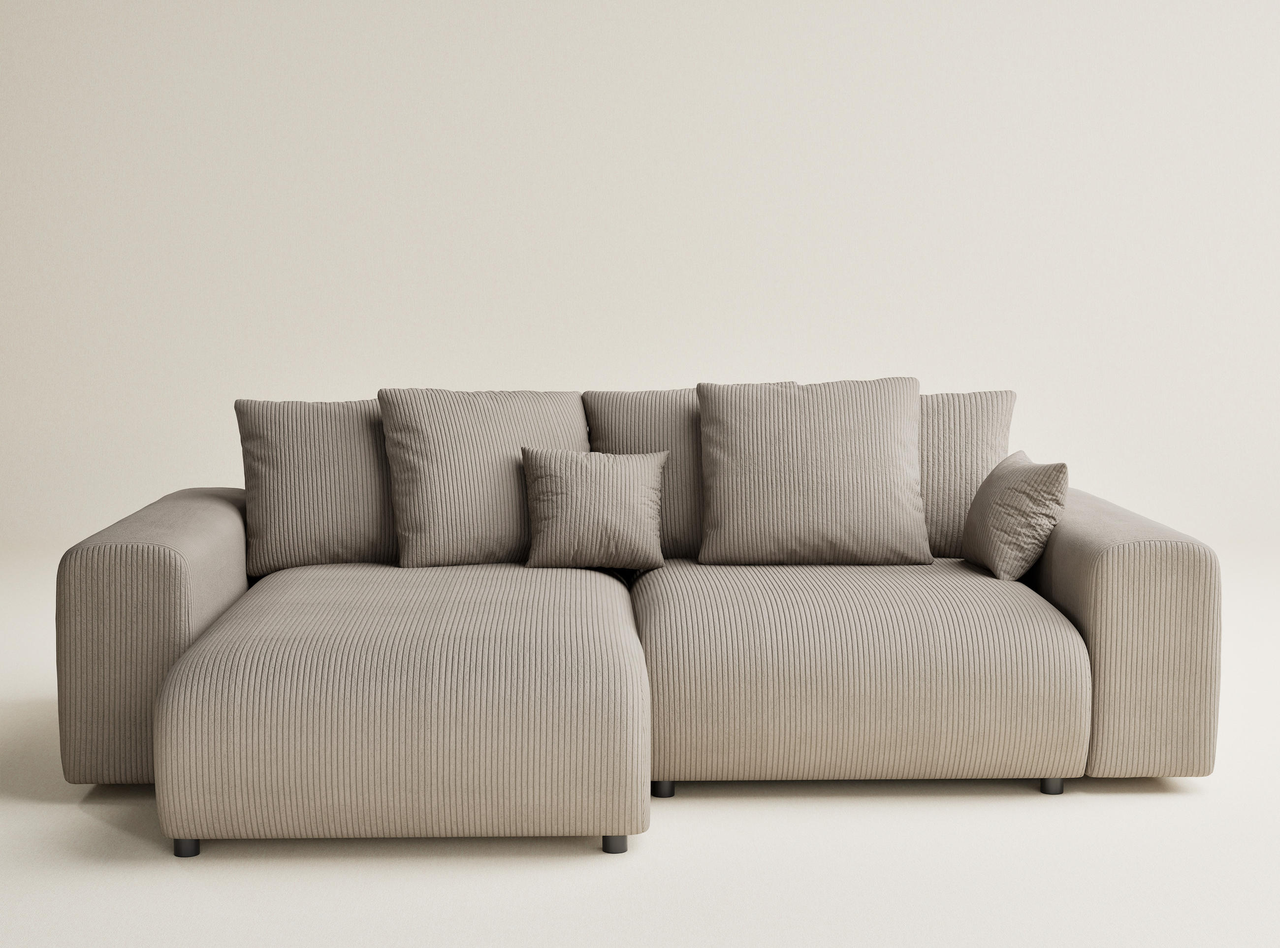 ECKSOFA MIT SCHLAFFUNKTION Solo Beige Samtstoff - Beige/Schwarz, Holz/Holzwerkstoff (255/168cm) - Maison de Reve