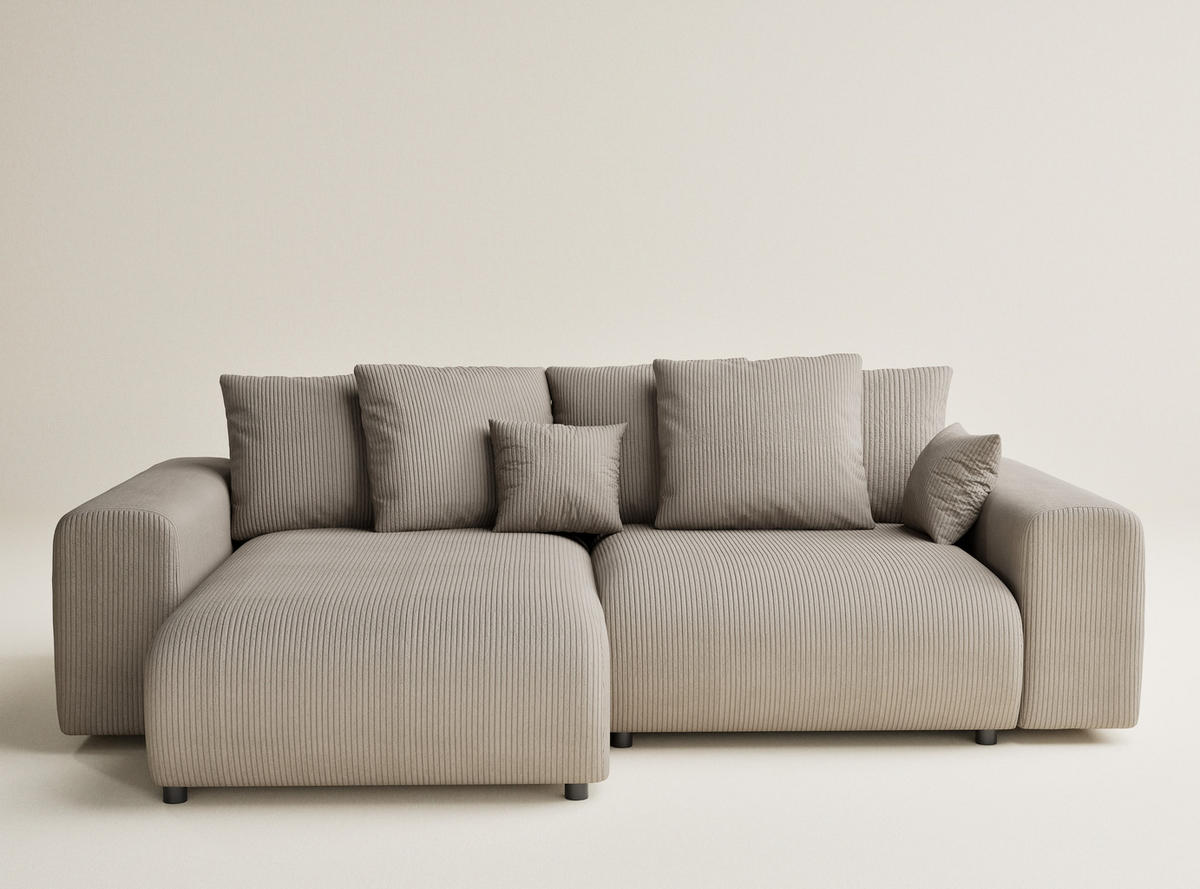 ECKSOFA MIT SCHLAFFUNKTION Solo Beige Samtstoff - Beige/Schwarz, Holz/Holzwerkstoff (255/168cm) - Maison de Reve