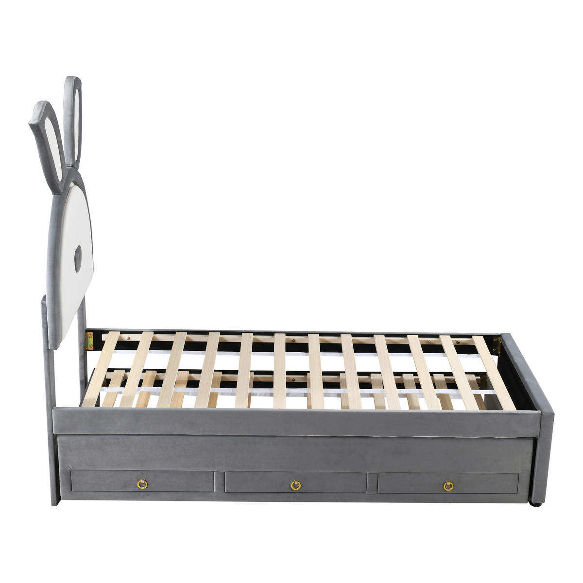 KINDERBETT 90x200 Samtstoff LED Ausziehbar Stauraum Grau - Grau, Holzwerkstoff - FLIEKS