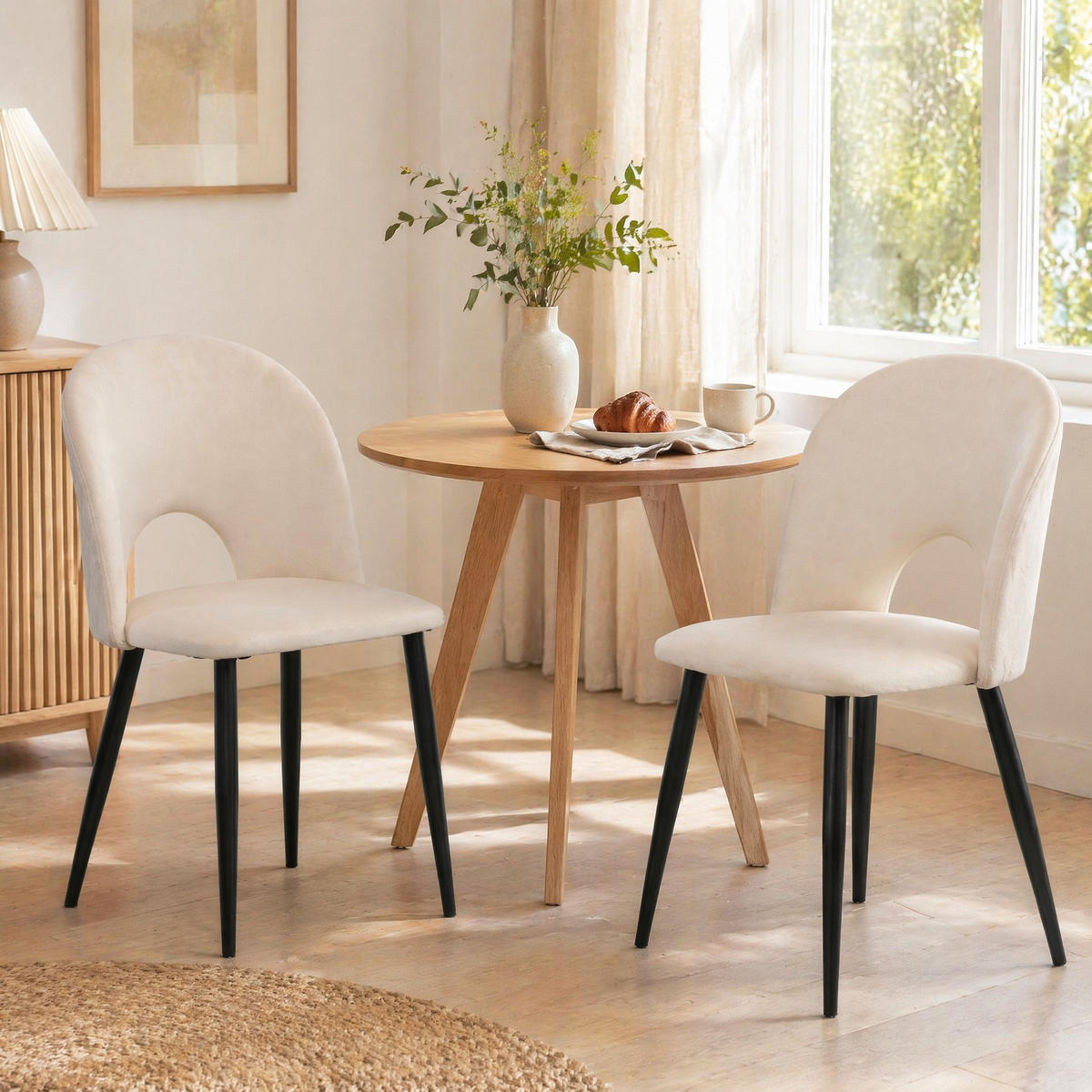 WOHNZIMMER STÜHLE mit Diamantmuster, Samtbezug und Metallgestell in Beige - Beige, Textil (47/84/44cm) - EVRYAE
